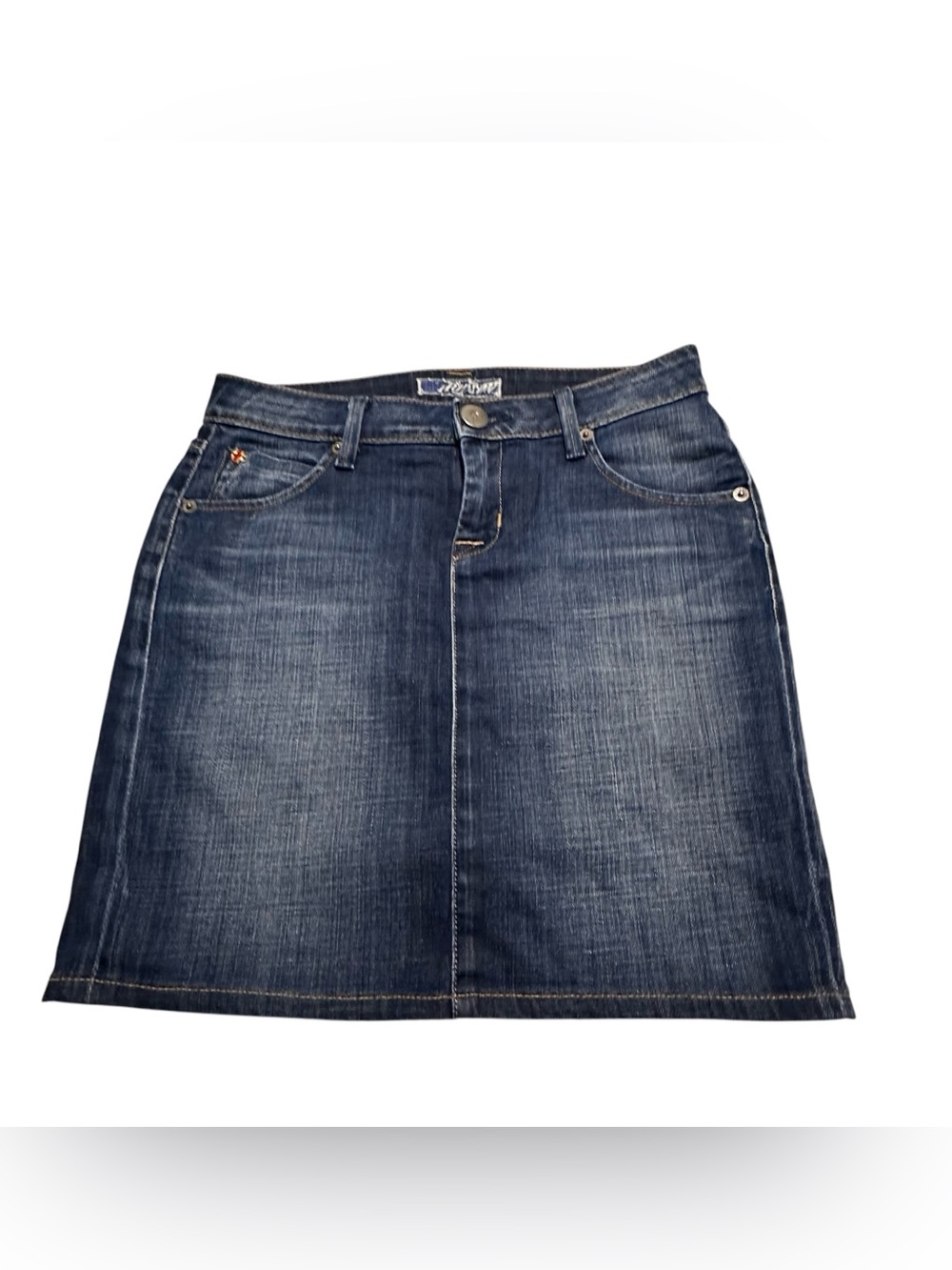 Hudson Women’s Y2K Vintage Denim Mini Skirt Blue Flap Back Pockets Sz.24